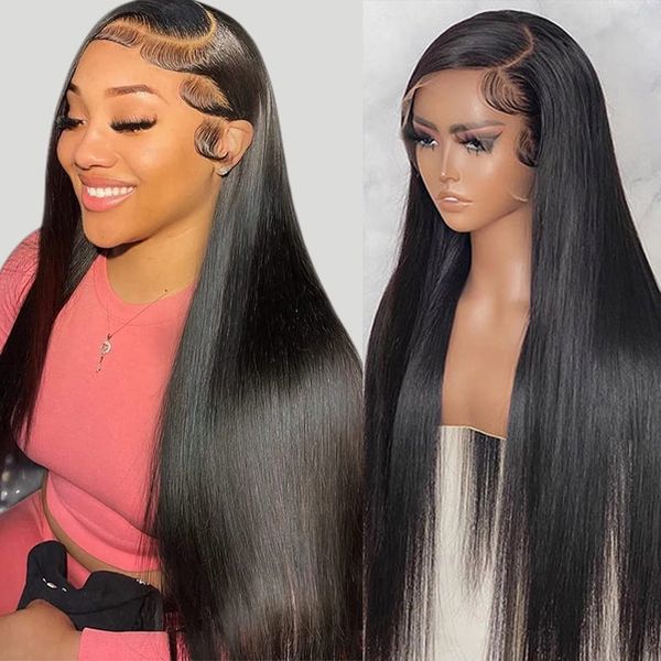 

13x5 transparent human hair straight lace frontal human hair wigs for women wigs clearance, Black;brown