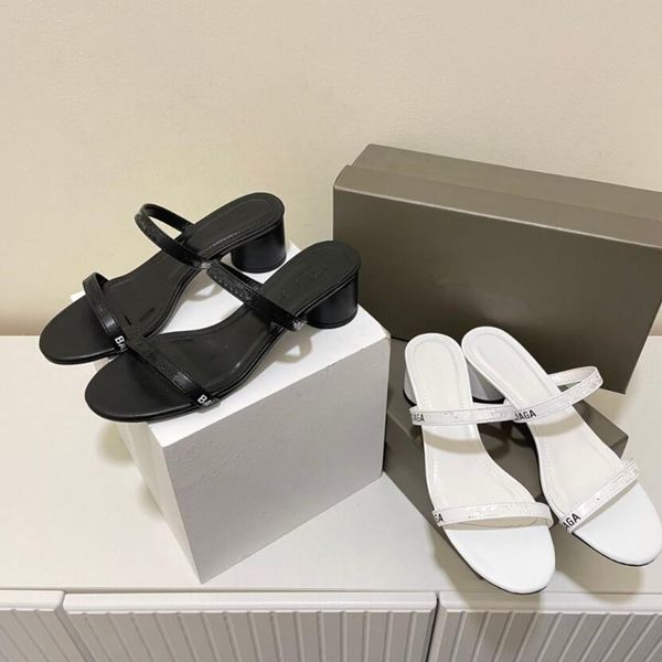 

luxury shoes women summer thick heeled slippers paris letter ladies high heel sandals brand designer female flip-flop beach shoes home outdo, Black