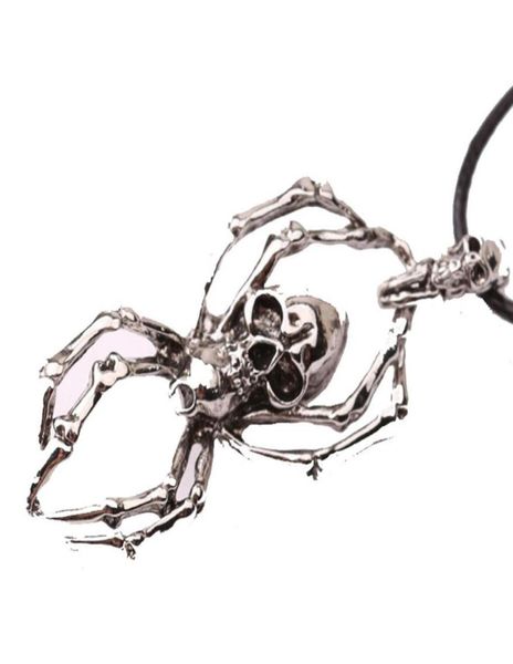 

spider necklace for women men skull head pendant necklaces with leather rope chain cool retro men039s alloy grimace tribal neck7506944, Silver