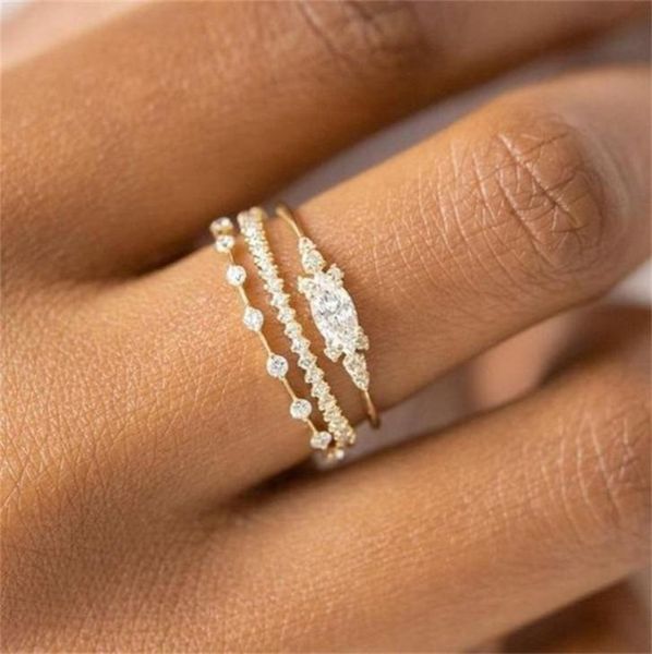 

3 piece set ring elegant white classics crystal jewelry woman rings princess fashion accessories wedding gifts 3 6qza k25105829, Silver