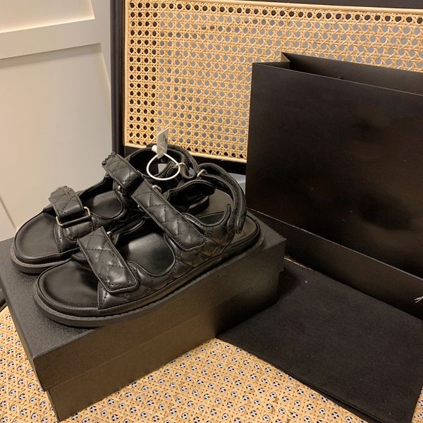 

platform sandals designer women slides adjustable buckle flat dad sandal comfort hook women summer beach casual sandales shoes, Black