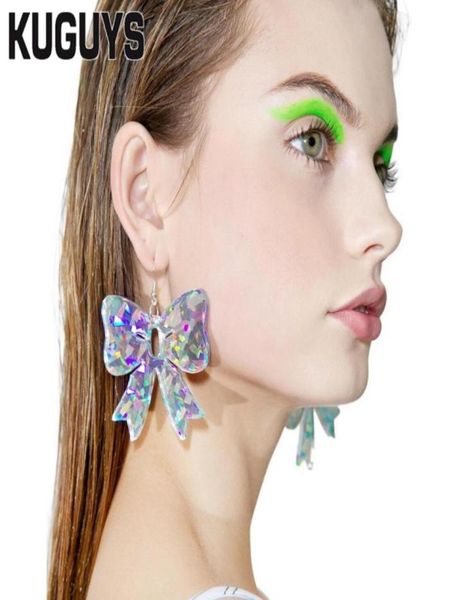 

new shining laser film acrylic bowknot dangle earring fairy large drop earrings for women trendy jewelry fashion accessories5529634919962, Silver