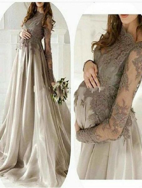 

elegant maternity long sleeves evening dresses wear jewel lace applique organza skirt plus size pregnant women prom gowns gray ves6986061, Black;red