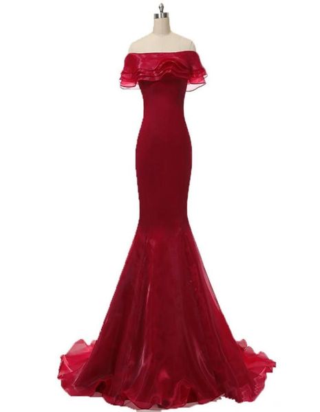 

2017 red bateau mermaid formal evening dresses with ruffles organza floorlength plus size prom party celebrity gowns be045655107, Black;red