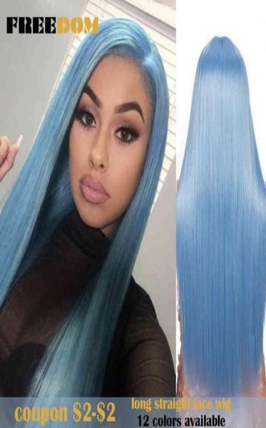 

dom synthetic lace wig 30 inch long straight hair s soft rainbow colorful blue blonde s for black women cosplay23234726340634, Black;brown