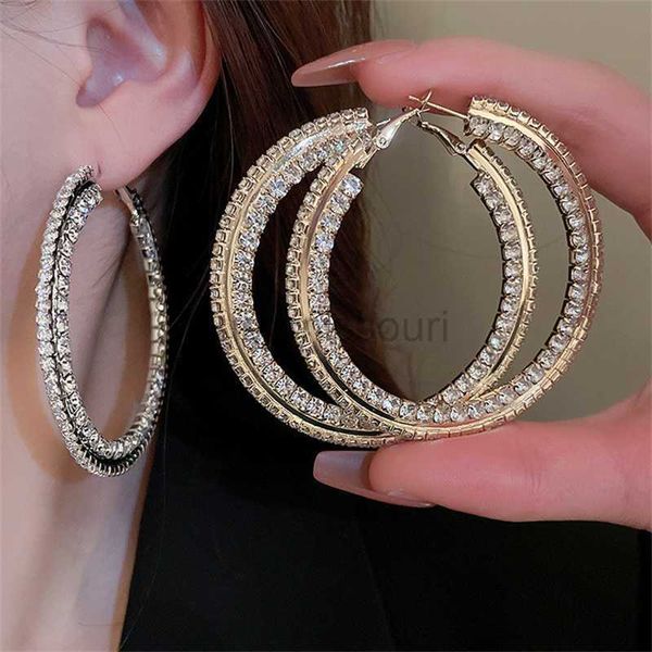 

stud fyuan fashion jewelry round rhinestone hoop earrings gold color silver crystal earrings for women statement earrings j230529, Golden;silver