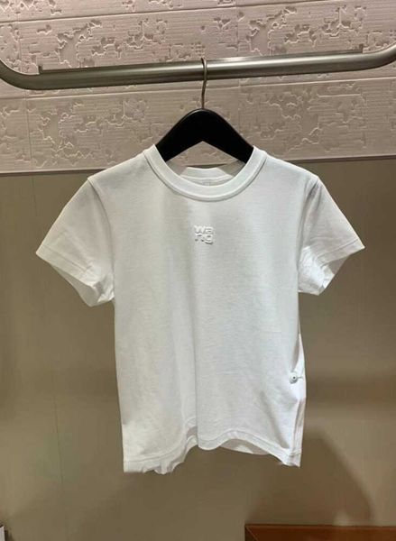 

solid summer t shirt for women clothing letter print o-neck short-sleeve t-shirt femme loose casual crop 100% cotton tee26ess, White