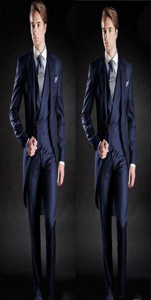 

new slim fit morning style groom tuxedos lapel men039s suit navy blue groomsman man weddingprom suitsjacketpantsvest7075861, Black;gray