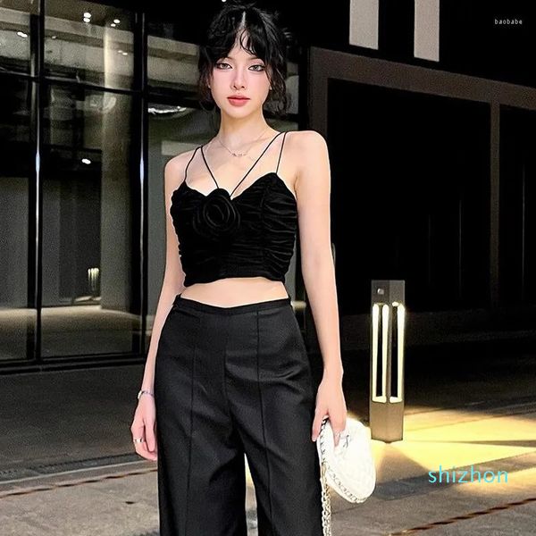 

fashion women's tanks zoctuo strap y2k clothes for women pleated 3d flower summer short spicy girl slim fit tank street night rave chic, White
