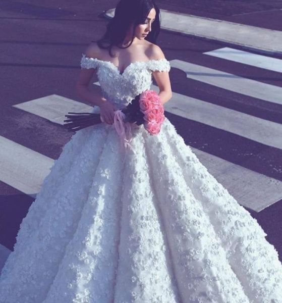 

2017 said mhamad pretty wedding gowns off shoulder 3dfloral appliques charming bridal dresses latest fashion a line wedding 2651514, White