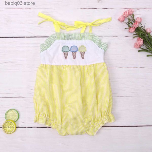 

rompers new born romper babi girls clothes ice embroidery bodysuit yellow seersucker outfit sleeve one piece shorts 0-3t jumpsuit t230529, Blue