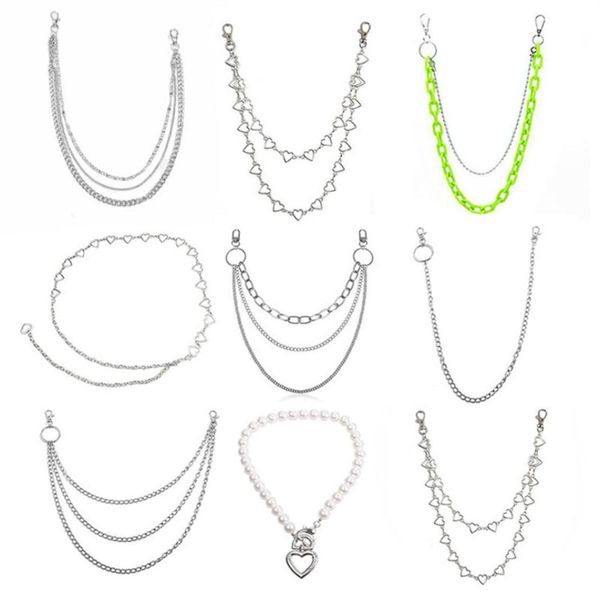 

23 styles punk hip hop multilayer pants waist chain heartshaped pearl key chain trousers jeans keychain keyring trendy jewelry j6885967, Slivery;golden