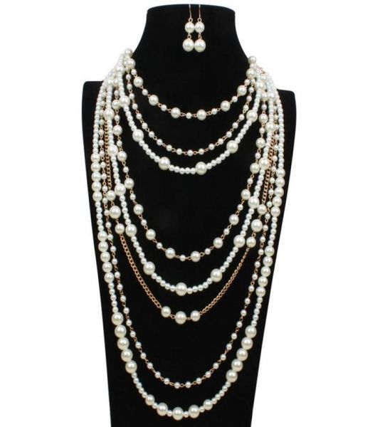 

elegant manmade pearl long necklace multilayer necklace female accessories for bride fashion 229t2430987, Silver