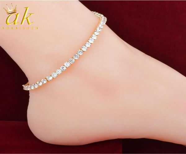 

adjustable tennis chain anklet for women gold color material copper zircons bling hip hop rock street fashion jewelry297g5003237, Red;blue