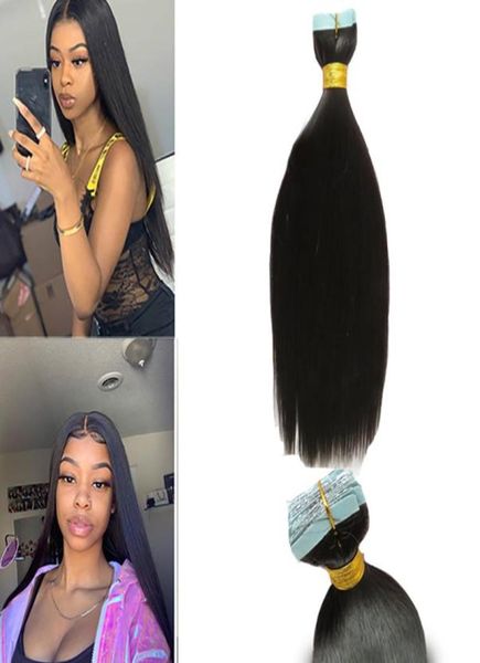 

silky straight different colors tape in hair extensions 40 pieces for women 100 remy human hairs made2747807, Black