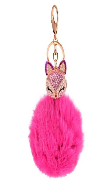 

crystal fox pompom key ring llavero pom pom rabbit fur ball key chain bag chaveiro femme porte women fluffy keychain44656088057577, Slivery;golden