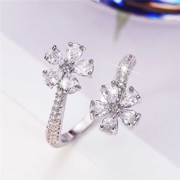 

band rings huitan fashion luxury crystal cubic zirconia opening rings for women silver color romantic female rings party aesthetic jewelry a