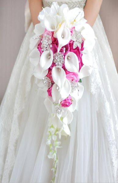

simulation roses calla lilies diamondstudded flowers pearls butterfly bridal bouquet wedding flowers white pink wedding acces9126458