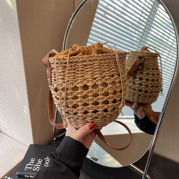 

other bags summer beach bucket bag woven shouler bags for women handbags casual strap basket crossbody bag, Black;red