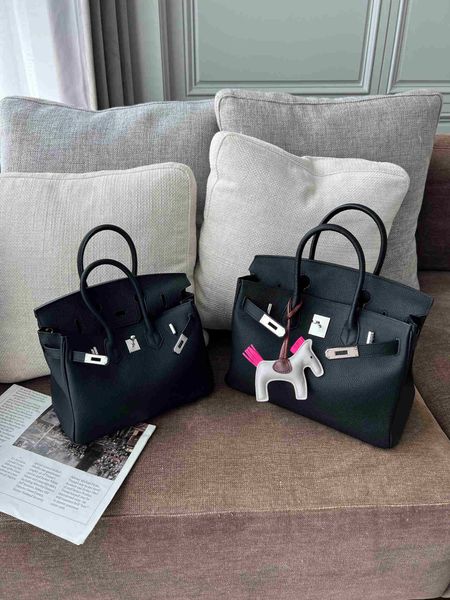 

fashion h ermess bags black silver button bag genuine leather women's bag 2023 fashion versatile large capacity handbag litchi pattern