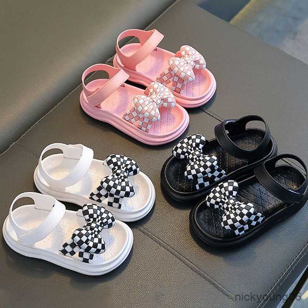 

sandals kid girl sandals plaid bow summer casual street beach children female shoes 2- years old r230529, Black;red