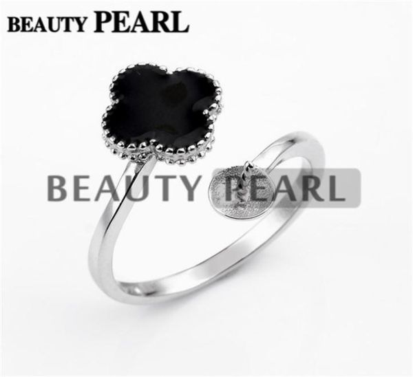 

pearl ring settings black cloverleaf ring base 925 sterling silver diy jewellery semi mount 5 pieces3695738, Slivery;crystal