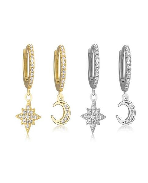 

925 sterling silver moon snowflower hoop earring ohrringe piercing pendiente crystal women luxury jewelry for party25969186373, Golden;silver