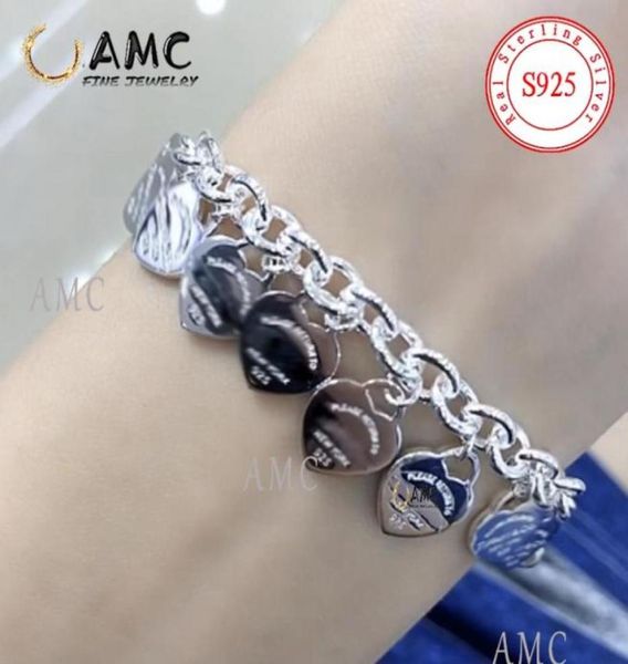 

amc 925 sterling silvers multi love heart bracelet ladies jewelry holiday gift carving original thick54264741816554, Golden;silver