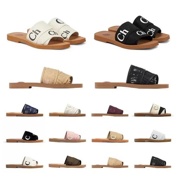 

casual shoes 2023 branded women woody mules flat slipper designer lady lettering fabric outdoor leather sole slide sandal size 35-42, Black