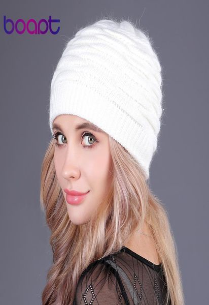 

boapt soft rabbit double knitting thick bonnet beanie caps solid warm winter hats for women039s cap skullies beanies female h2292202, Blue;gray