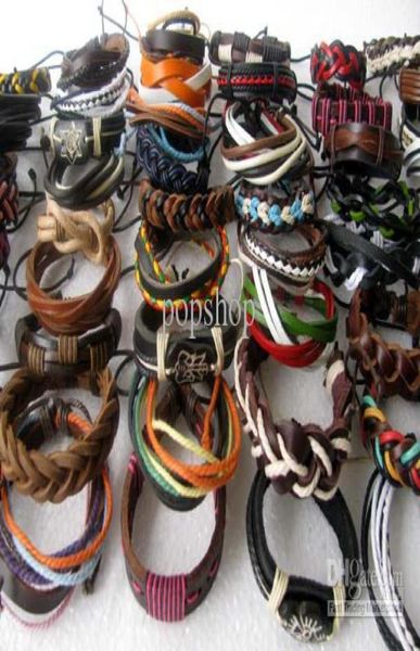 

whole lots 60pcs mixed style surfer cuff ethnic tribal leather bracelets gift5530627, Golden;silver