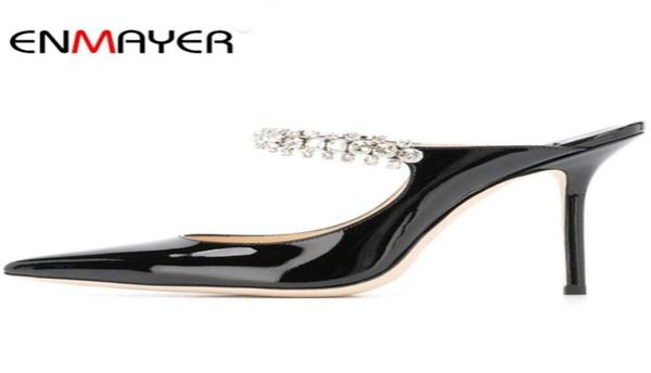 

enmayer summer fashion women039s shoe pointed toe stilettos elegant slippers crystal rhinestone mules heels shoes slippers7927272, Black