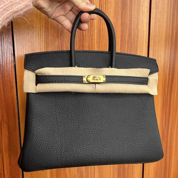 

tote birkin genuine leather original german calf togo leather hand sewn bag 25cm black handbag female commuter with logo