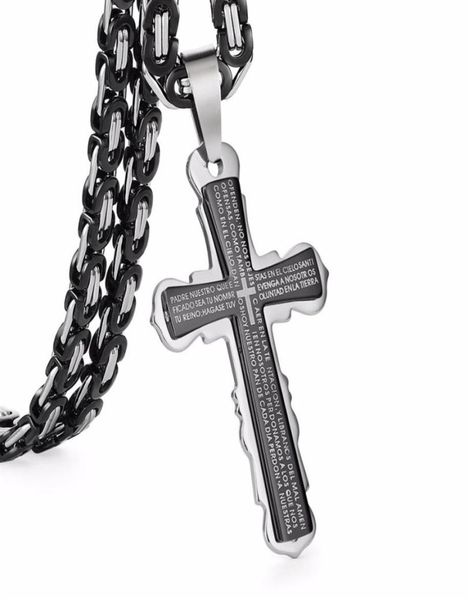 

black silver tone bible cross strong long thick link byzantine chain gift for men jewelry stainless steel pendant necklace jewelry3002251