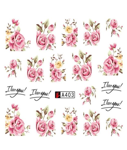 

whole diy designer water transfer tips nail art pink rose flower sticker decals women beauty wedding4162012, Black