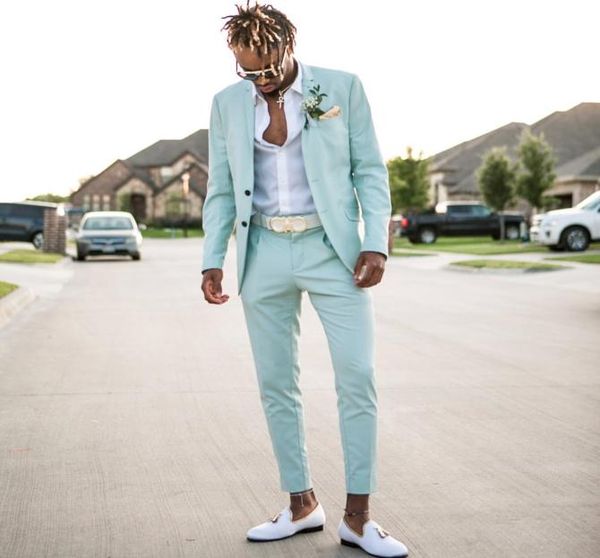 

mint green mens suits slim fit two pieces beach groomsmen wedding tuxedos for men peaked lapel formal prom suit jacketp5436733, Black;gray