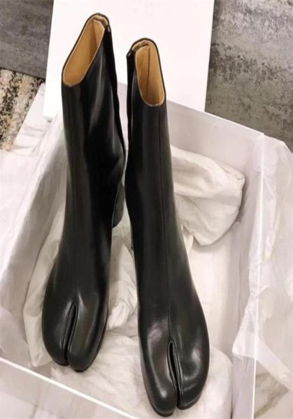 

2022 design tabi boot split toe chunky high heel women boots leather zapatos mujer fashion autumn womens shoes botas mujer4857075, Black