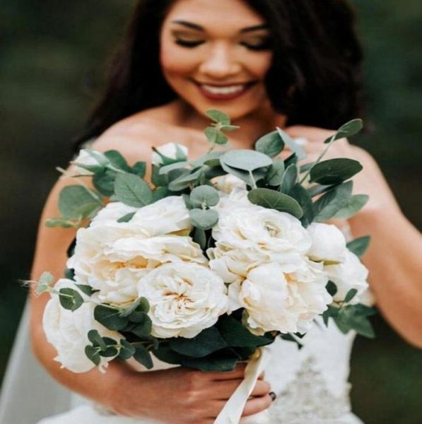 

ivory rose eucalyptus artifical bridal bouquet bridesmaid flower silk flowers wedding accessory party decoration de mariage dropsh3602409