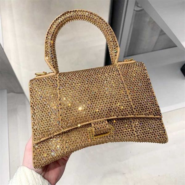 

man hourglass inlaid rhinestone diamond tote bags women's glisten clutch crossbody with shoulder strap luxury genuine leather designer