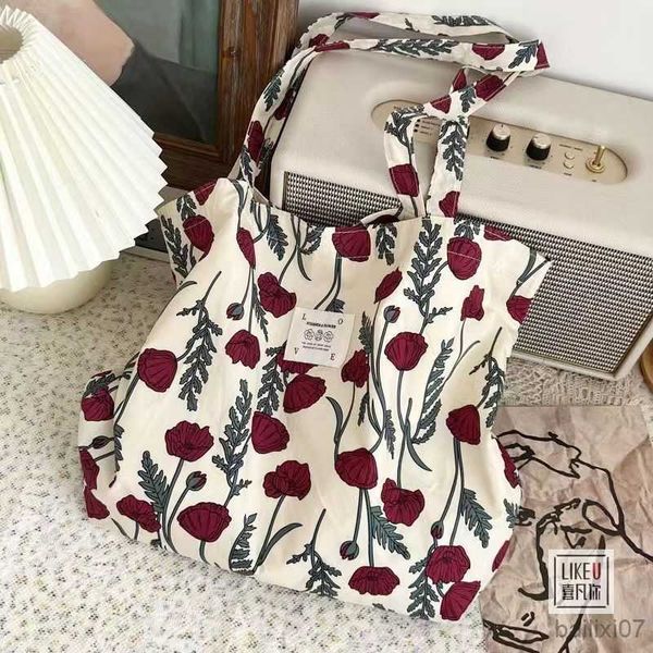 

other bags new fashion women canvas shoulder bag floral printed casual handbag tote bag large capacity reusable shopping beach bag, Black;red
