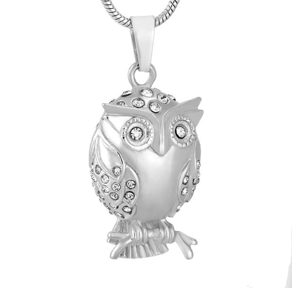 

ijd9740 owl shape stainless steel cremation jewelry pendant necklace crystal memorial ashes keepsake urn necklace3870020, Silver