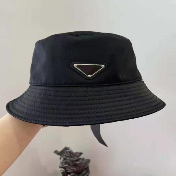 

women renylon bucket cloches strip cotton lining summer sun protection cap designer men enameled metal triangle logo beach campan3087422, Blue;gray