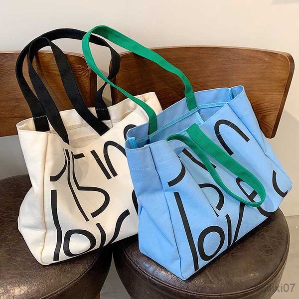 

other bags 2023 new canvas tote bags for women large capacity ladies eco handbag letters print shopper bags reusable shopping beach bags, Black;red