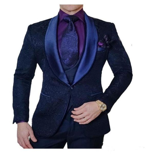 

new made navy blue printed men wedding suits formal blazers groom tuxedos slim fit groomsmen bride wear floral bridegroom suit 3 p2394766, Black;gray