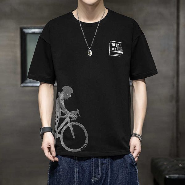 

printed men's t-shirt short sleeved casual summer new cool feeling trend half sleeved clothing trendy brand bottom shirt for men 7ownc, White;black