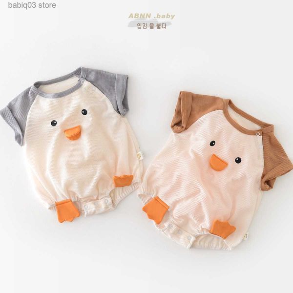 

rompers boy girl baby summer new cartoon brother sister outfits newborn duck style short sleeves bodysuit fashion infant cotton romper t2305, Blue