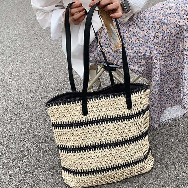 

other bags striped straw shoulder bag for women summer large beach bags woven handbag knitted straw shopping totesac, Black;red