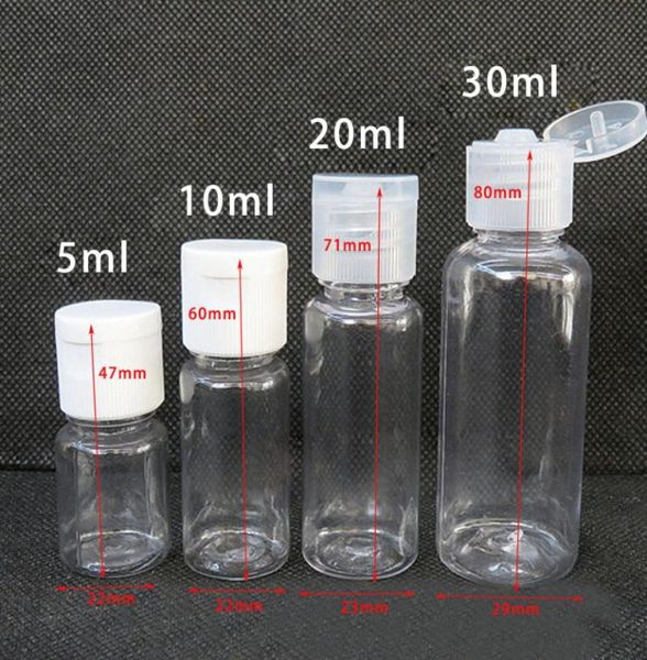 

100pcs 5ml 100ml plastic pet clear flip lid lotion bottles cosmetic containers travel liquid refillable vials1112637