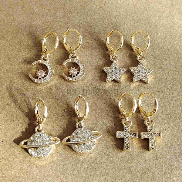

stud zx shiny crystal rhinestone moon star cross earrings for women wedding party hoop huggies earrings wholesale jewelry girl gifts j230529, Golden;silver
