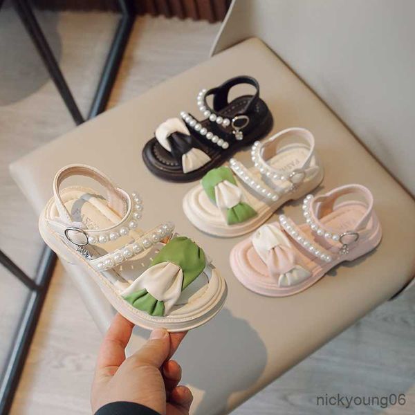 

sandals girls sandals summer new cute pearl little girl princess shoes children soft bottom anti slip beach shoes r230529, Black;red